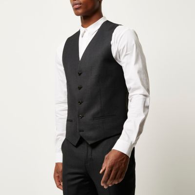 Grey slim suit waistcoat